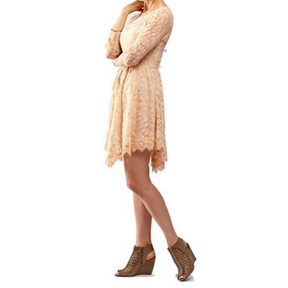 Free People Floral Mesh Lace Dress in Pink Sand - Picture 2 of 3